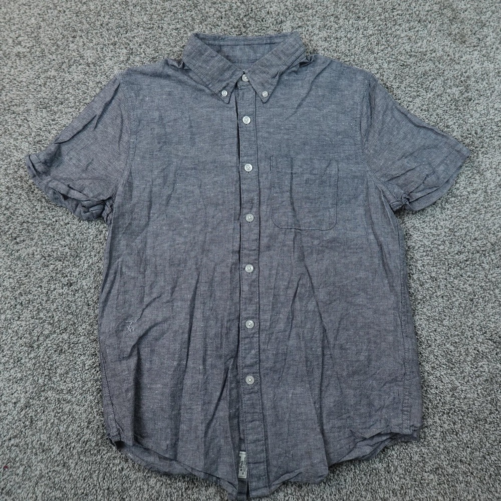 Abercrombie Fitch Shirt Mens S Blue Linen Chambray Short Sleeve Button Up Summer